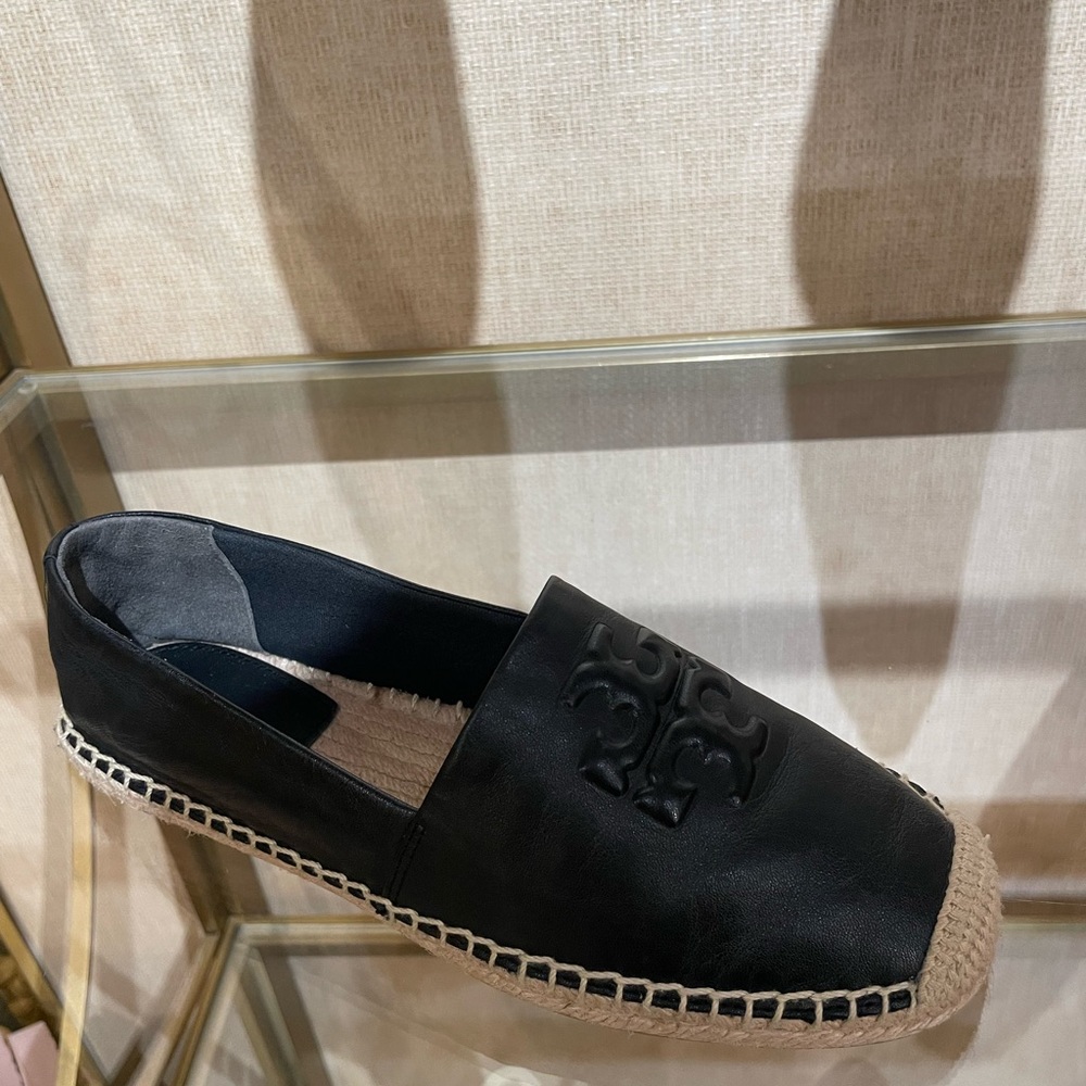 Tory Burch black leather espadrille